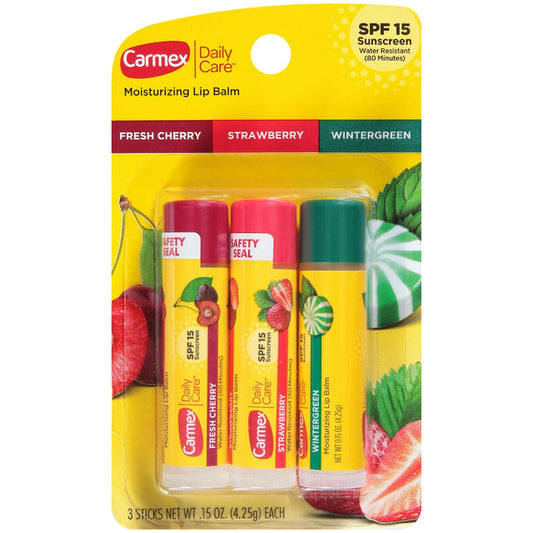 Carmex Daily Care Lip Balm Stick, Assorted Flavors, 3 Count – SPF 15 Moisturizing Lip Protection Lip Balms & Treatments Pasteur Pharmacy