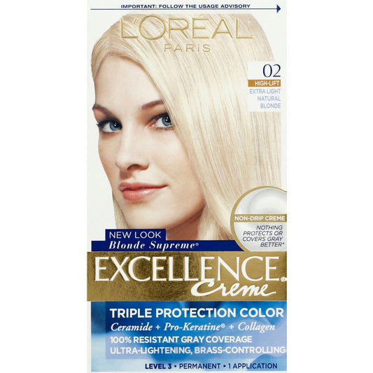 Excellence L'Oreal Paris Creme Permanent Triple Protection Hair Color, 02 Extra Light Natural Blonde Blonde, 1 Kit Hair Color Pasteur Pharmacy