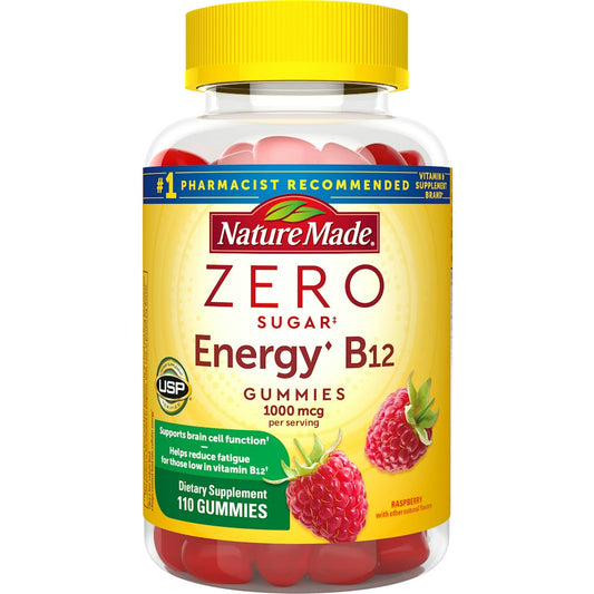 Nature Made Zero Sugar Energy Vitamin B12 Gummies Brain Support Raspberry Vitamins & Supplements Pasteur Pharmacy
