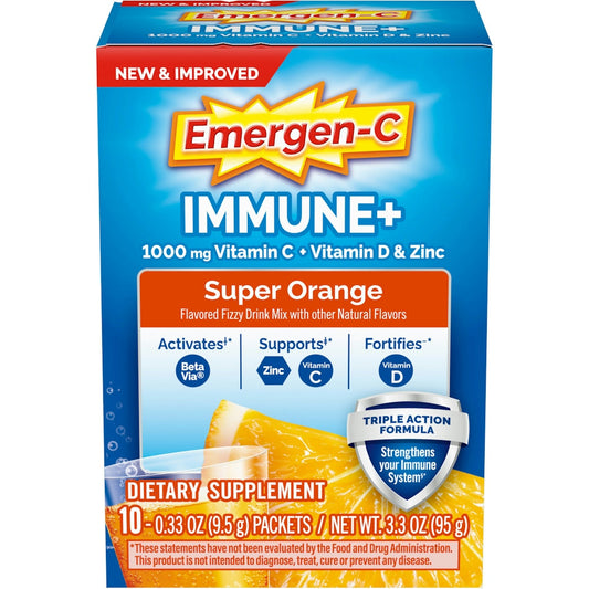 Emergen-C Immune Support+Fizzy Drink Mix Super Orange 10 Ct Vitamins & Supplements Pasteur Pharmacy
