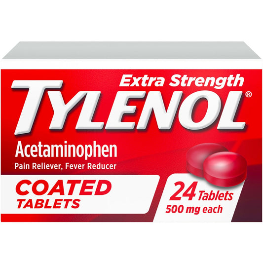 Tylenol Extra Strength Coated Tablets, 500mg Acetaminophen, Easy to Swallow, 24 ct Medicine & Drugs Pasteur Pharmacy