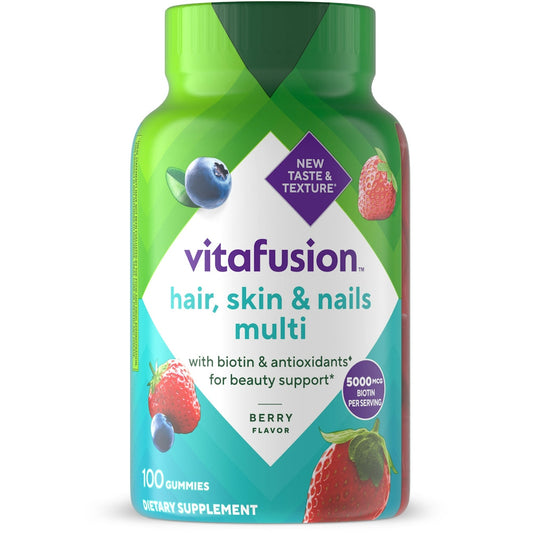 Vitafusion Gorgeous Hair, Skin & Nails Multivitamin Gummies, Raspberry Flavor, 100 Count Vitamins & Supplements Pasteur Pharmacy