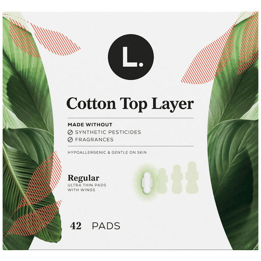 L. Organic Cotton Top Layer Pads, Regular Absorbency with Wings, 42 Count Personal Care Pasteur Pharmacy