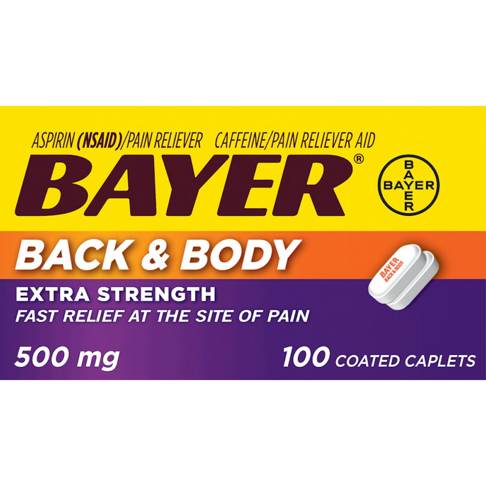 Bayer Back & Body Extra Strength Pain Reliever Aspirin W Caffeine, 500mg Coated Tablets Health & Beauty Pasteur Pharmacy