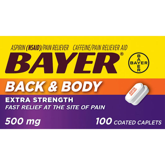 Bayer Back & Body Extra Strength Pain Reliever Aspirin W Caffeine, 500mg Coated Tablets Health & Beauty Pasteur Pharmacy