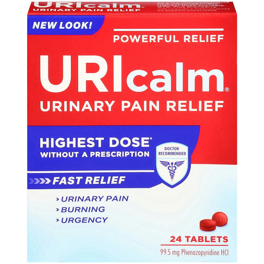 Uricalm Max Strength Urinary Pain Relief, 99.5 mg Phenazopyridine HCl, 24 Tablets Medicine & Drugs Pasteur Pharmacy