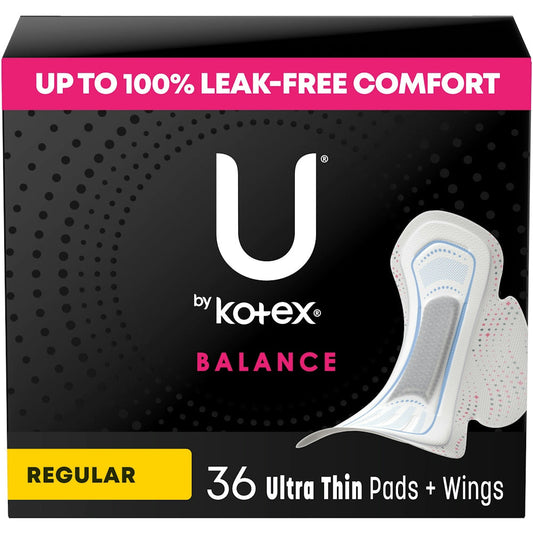U by Kotex Balance Ultra Thin Pads with Wings, Regular Absorbency, 36 Count Feminine Pads & Protectors Pasteur Pharmacy