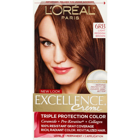Excellence L'Oreal Paris Créme Permanent Triple Protection Hair Color, 6RB Light Reddish Brown, 1 Kit Hair Color Pasteur Pharmacy