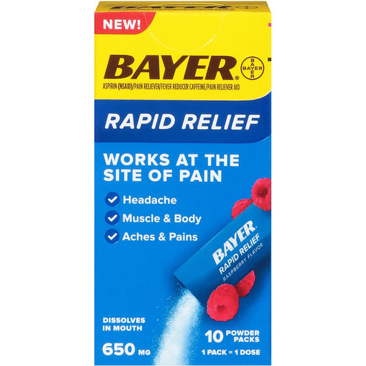 Bayer Pain Reliever, Rapid Relief, 650 Mg, Raspberry Flavor, Powder Packs Health & Beauty Pasteur Pharmacy