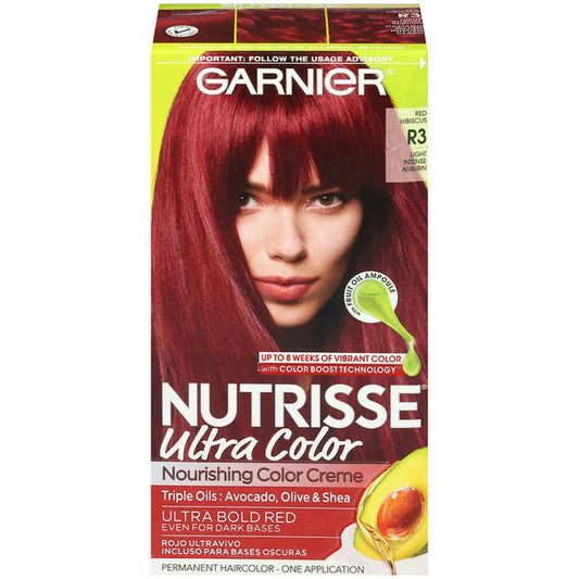 Nutrisse Garnier Ultra Color Nourishing Bold Permanent Hair Creme, R3 Light Intense Auburn, 1 Kit Hair Color Pasteur Pharmacy