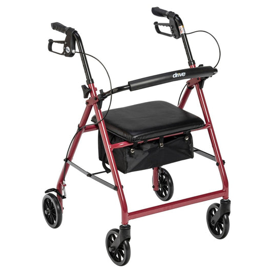 Drive Medical Walker Rollator With 6" Wheels, Fold Up Removable Back Support And Padded Seat, Red Walkers Pasteur Pharmacy