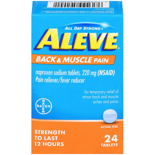 Aleve Back & Muscle Pain Reliever, Naproxen Sodium 220mg, 24 Count Tablets Medicine & Drugs Pasteur Pharmacy