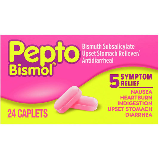 Pepto Bismol Upset Stomach Reliever/Antidiarrheal, 5 Symptom Relief, Caplets Health & Beauty Pasteur Pharmacy