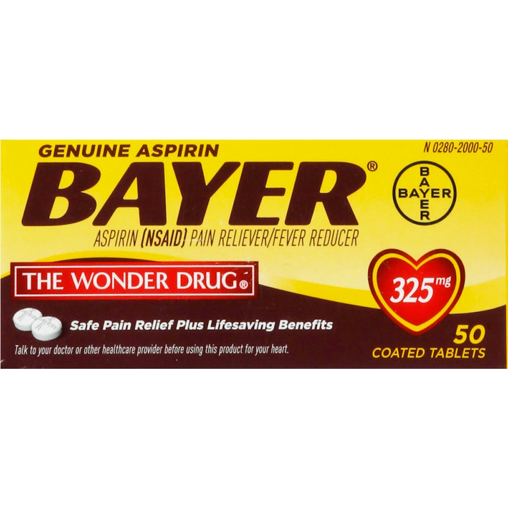 Bayer Genuine Aspirin 325mg Coated Tablets – Standard Strength Pain Relief, 50 ct Medicine & Drugs Pasteur Pharmacy