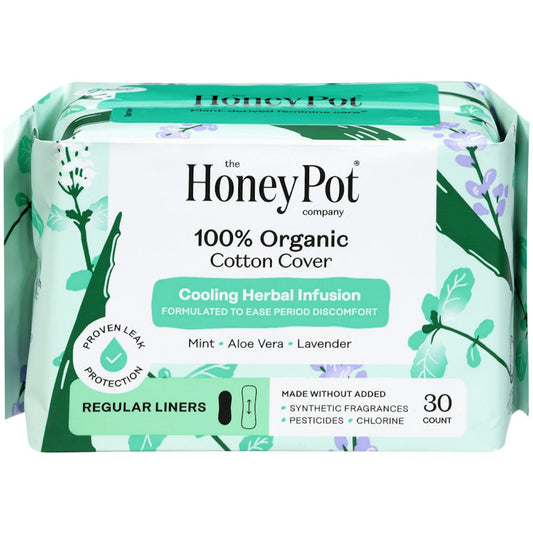 The Honey Pot Herbal-Infused Everyday Liners, 100% Organic Cotton Cover, 30 Count Menstrual Pads & Protectors Pasteur Pharmacy