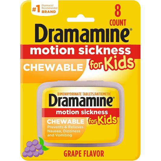 Dramamine Motion Sickness Relief, For Kids, Travel Case, Chewable Tablets, Grape Flavor Health & Beauty Pasteur Pharmacy