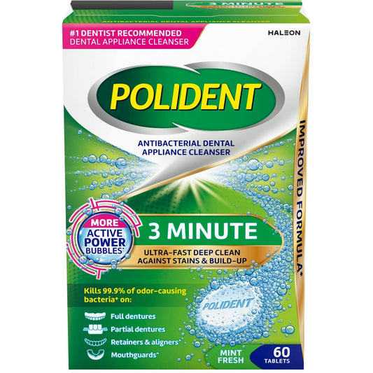 Polident Antibacterial Dental Appliance Cleanser 3 Minute Tablets 60Ct Oral Care Pasteur Pharmacy