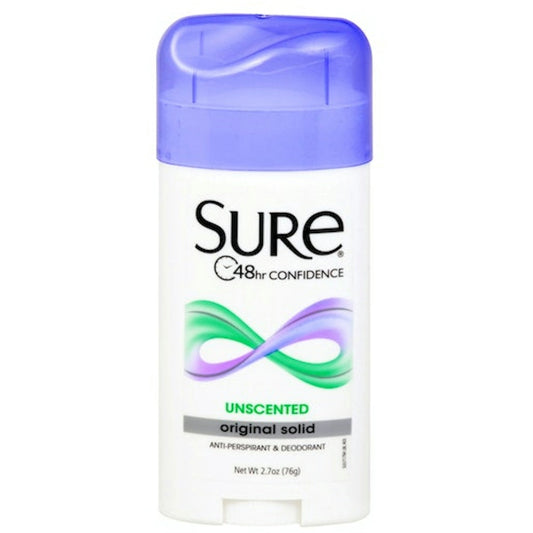 Sure Anti Perspirant & Deodorant, Unscented, Original Solid 2.7 Oz Deodorant Pasteur Pharmacy