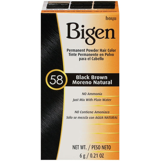 Bigen Permanent Powder Hair Color - 58 Black Brown - Ammonia Free - 0.21 oz Hair Color Pasteur Pharmacy
