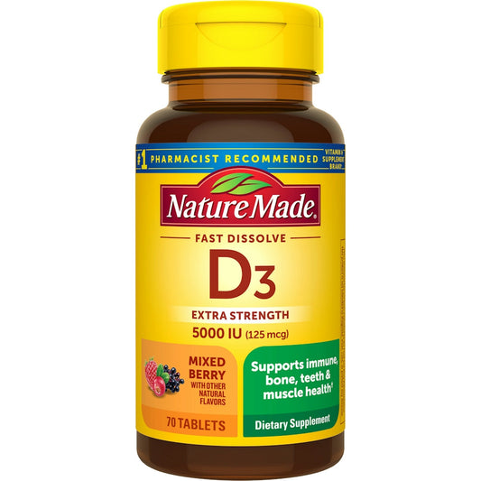 Nature Made Vitamin D3, Fast Dissolve, Extra Strength, 125 Mcg, Tablets, Mixed Berry Vitamins & Supplements Pasteur Pharmacy
