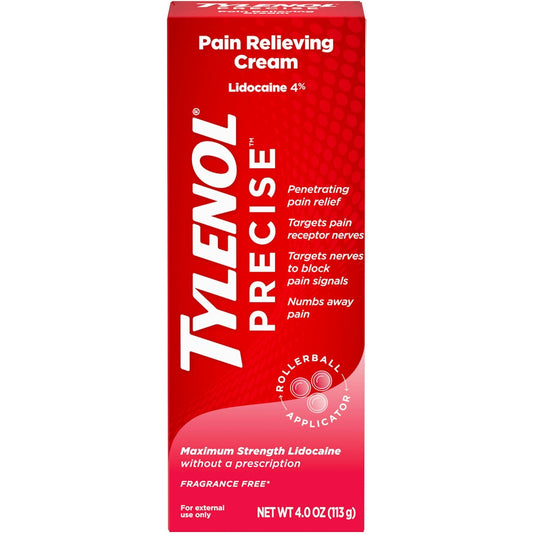 Tylenol Precise Maximum Strength Pain Relieving Cream, 4% Lidocaine, 4 oz Medicine & Drugs Pasteur Pharmacy