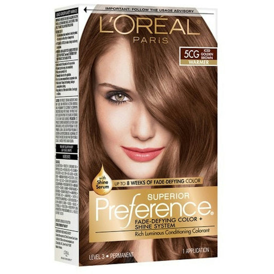 L'Oreal Paris Superior Preference Fade-Defying Shine Permanent Hair Color, 5CG Iced Golden Brown, 1 Kit Hair Color Pasteur Pharmacy