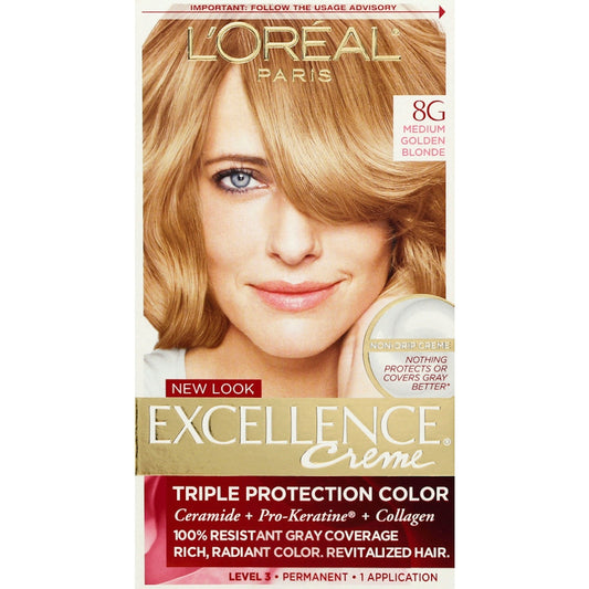 Excellence L'Oreal Paris Créme Permanent Triple Protection Hair Color, 8G Medium Golden Blonde, 1 Kit Hair Color Pasteur Pharmacy