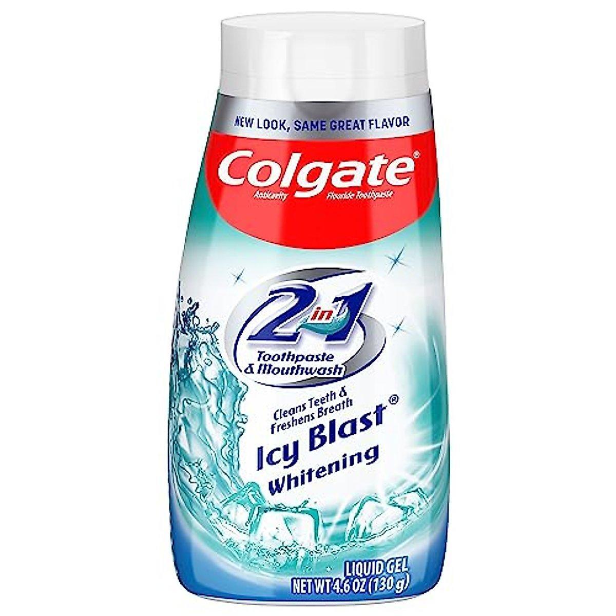 Colgate Toothpaste, Anticavity Fluoride, 2 In 1 Toothpaste & Mouthwash, Icy Blast Whitening, Liquid Gel 4.6 Oz Toothpaste Pasteur Pharmacy