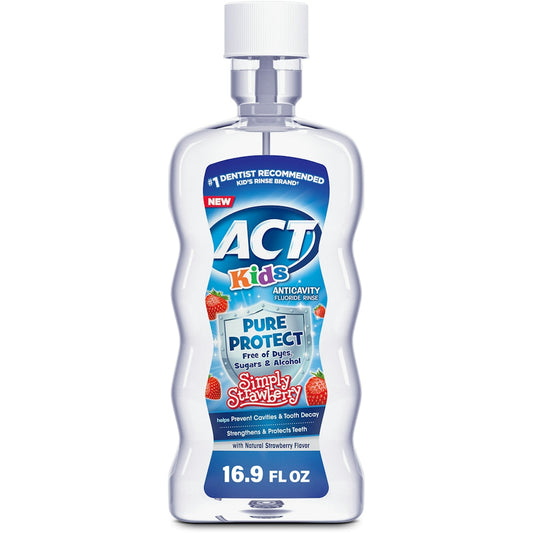ACT Kids Anticavity Fluoride Rinse, Pure Protect Strawberry, 16.9 fl oz – Alcohol-Free & Dye-Free Mouthwash Pasteur Pharmacy