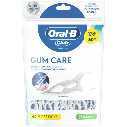 Oral-B Glide, Gum Care Unflavored Floss Picks 60 ct Dental Floss Pasteur Pharmacy