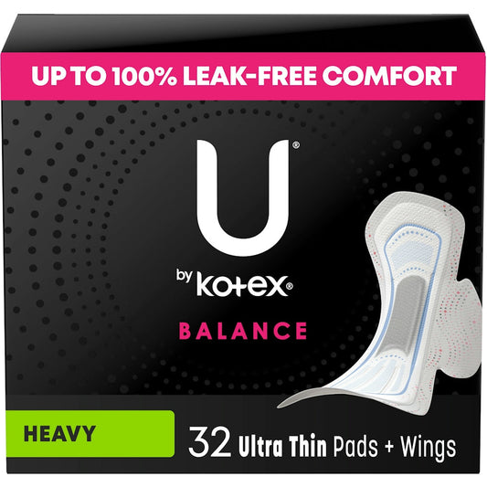 U by Kotex Balance Ultra Thin Pads with Wings, Heavy Absorbency, 32 Count Feminine Pads & Protectors Pasteur Pharmacy