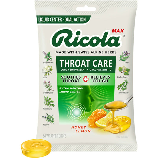 Ricola Drops, Honey Lemon, Throat Care, Extra Menthol, Liquid Center, Wrapped Drops Health & Beauty Pasteur Pharmacy
