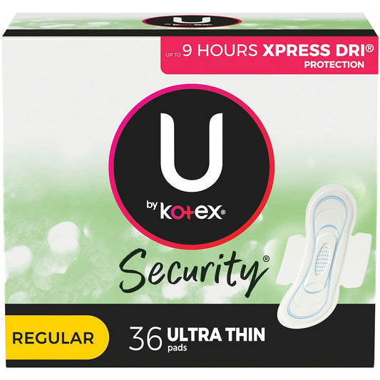 U by Kotex Security Ultra Thin Pads With Wings, Regular 36 ct Personal Care Pasteur Pharmacy