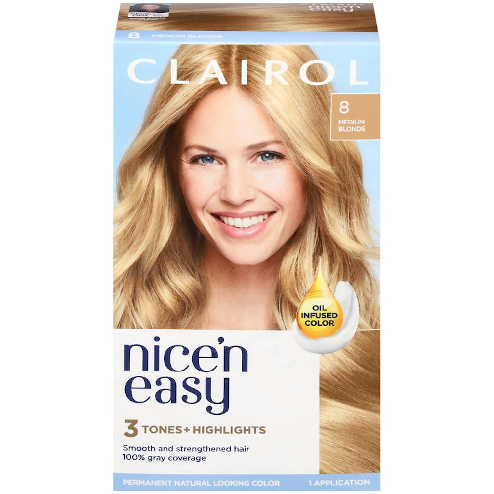 Nice’n Easy Clairol Nice N 8 Medium Blonde Permanent Hair Color, Kit Hair Color Pasteur Pharmacy