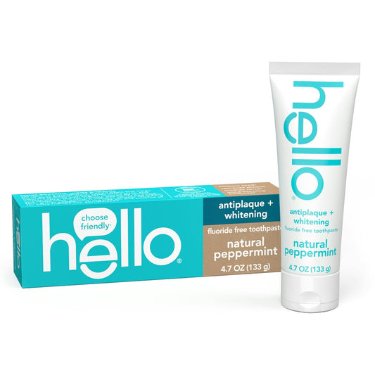 Hello Antiplaque And Whitening Fluoride Free Toothpaste, Natural Peppermint, 4.7 Ounce Toothpaste Pasteur Pharmacy