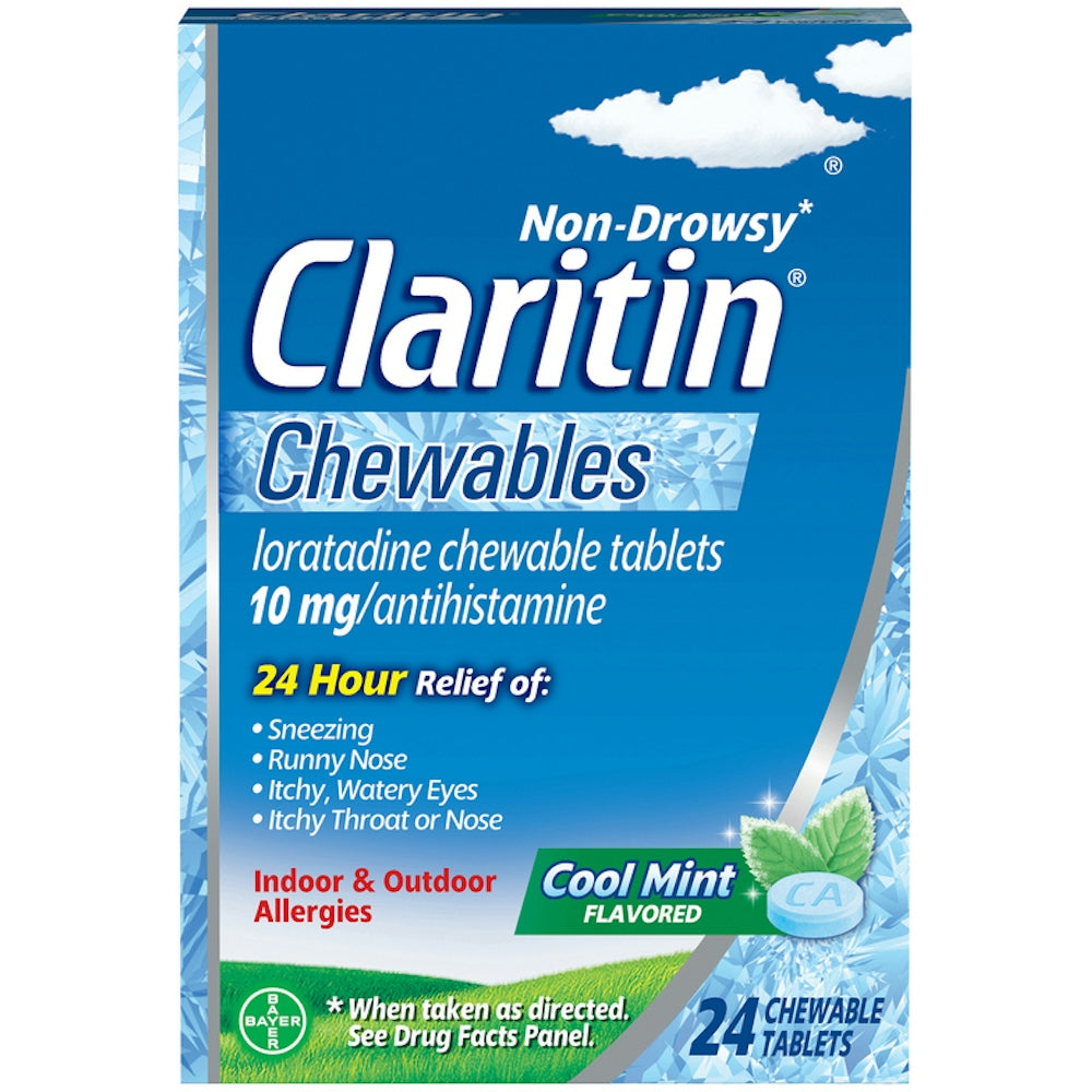 Claritin 24-Hour Non-Drowsy Allergy Relief - Cool Mint Chewables, 24 ct Medicine & Drugs Pasteur Pharmacy