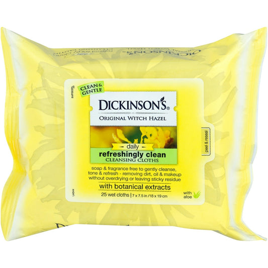 Dickinson's Original Refreshingly Clean Daily Cleansing Cloths, Witch Hazel And Aloe 25 ct Makeup Removers Pasteur Pharmacy