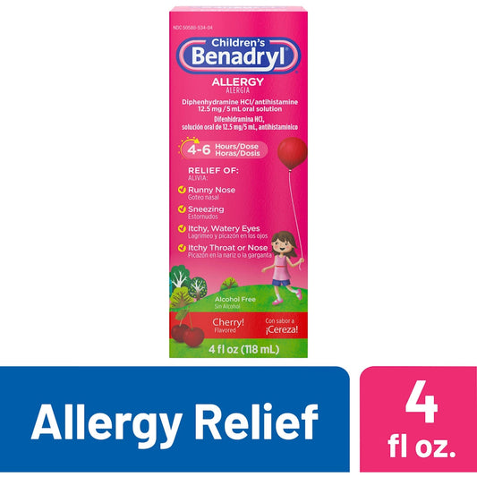 Benadryl Children's Allergy Relief Liquid Cherry 4 Oz Health & Beauty Pasteur Pharmacy