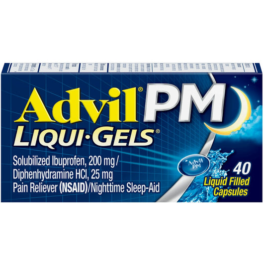 Advil PM Liqui-Gels Pain Reliever/Nighttime Sleep Aid Liquid Filled Capsules, 200mg Ibuprofen, 25mg Diphenhydramine Health & Beauty Pasteur Pharmacy