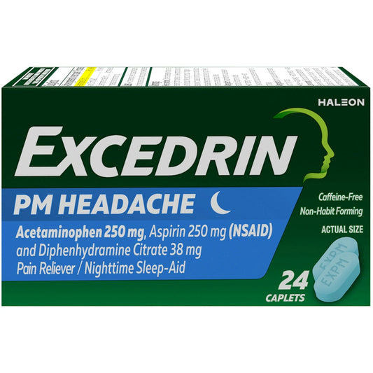 Excedrin Lot Of 2 PM Headache Nighttime Sleep Aid Pain Reliever 24 Caplets Ea Health & Beauty Pasteur Pharmacy
