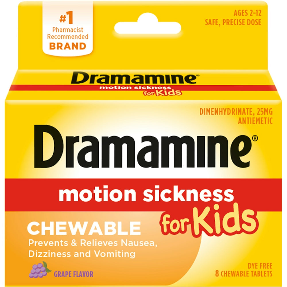 Dramamine Kids Motion Sickness Relief Chewable Tablets Grape 8ct Grapes Pasteur Pharmacy