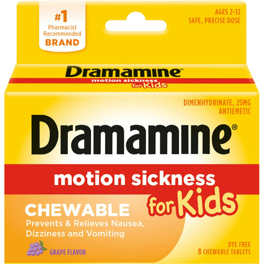 Dramamine Kids Motion Sickness Relief Chewable Tablets Grape 8ct Grapes Pasteur Pharmacy