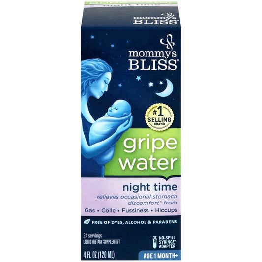 Mommy's Bliss S Night Time Gripe Water 1 Month+ 4 Fl Oz 120 Ml Water Pasteur Pharmacy