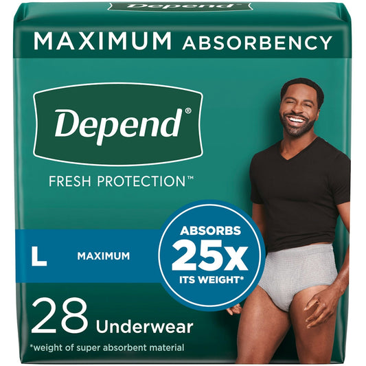 Depend Fit-Flex Adult Incontinence Underwear For Men, Disposable, Maximum Absorbency, Large, Grey Personal Care Pasteur Pharmacy