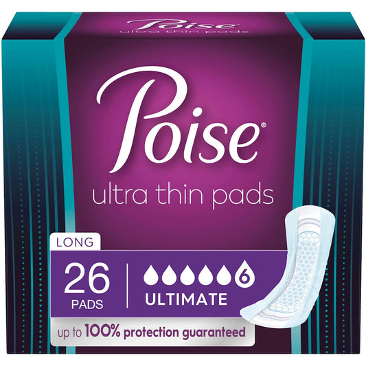 Poise Ultra Thin Incontinence Pads, 6 Drop Ultimate Absorbency, Long Length Bath & Body Pasteur Pharmacy
