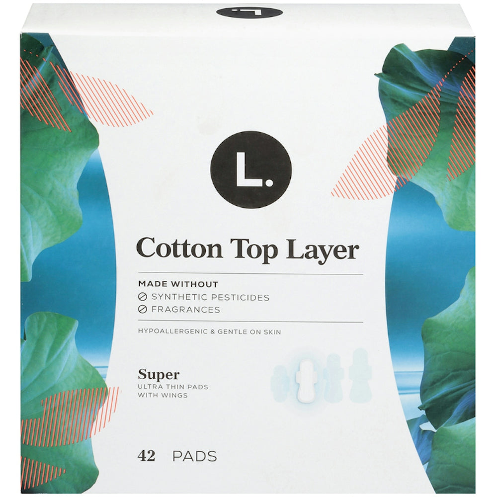 L. Organic Cotton Top Layer Pads, Super Absorbency with Wings, 42 Count Personal Care Pasteur Pharmacy