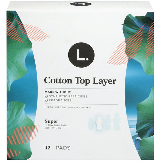 L. Organic Cotton Top Layer Pads, Super Absorbency with Wings, 42 Count Personal Care Pasteur Pharmacy