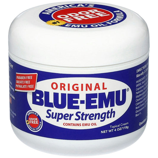 Blue-Emu Super Strength Topical Pain Relief Cream with Emu Oil, Odor Free & Deep Penetrating, 4 oz First Aid Pasteur Pharmacy