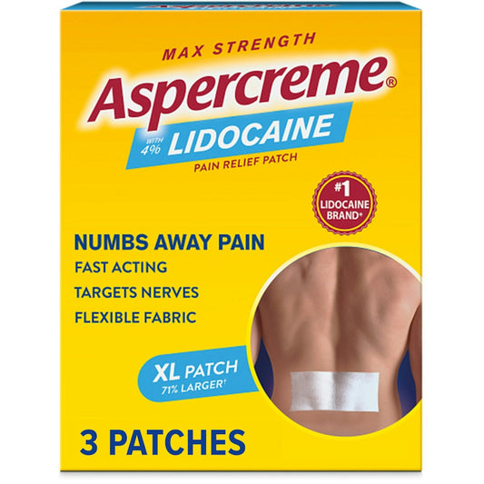 Aspercreme Lidocaine Patch XL - Maximum Strength Pain Relief, 3 Count Heating Pads Pasteur Pharmacy