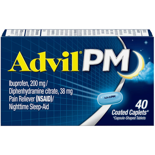 Advil PM 40 Count) Pain Reliever / Nighttime Sleep Aid Coated Caplet, 200mg Ibuprofen, 38mg Diphenhydramine Health & Beauty Pasteur Pharmacy